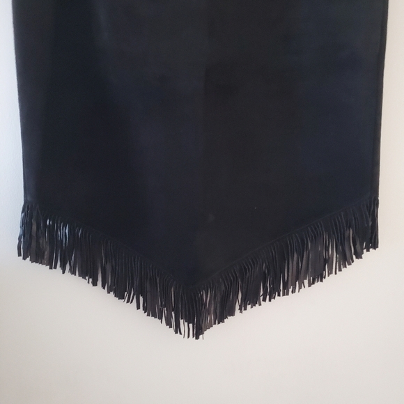 Village Set Genuine Leather Suede Skirt with Fringe - Picture 2 of 9